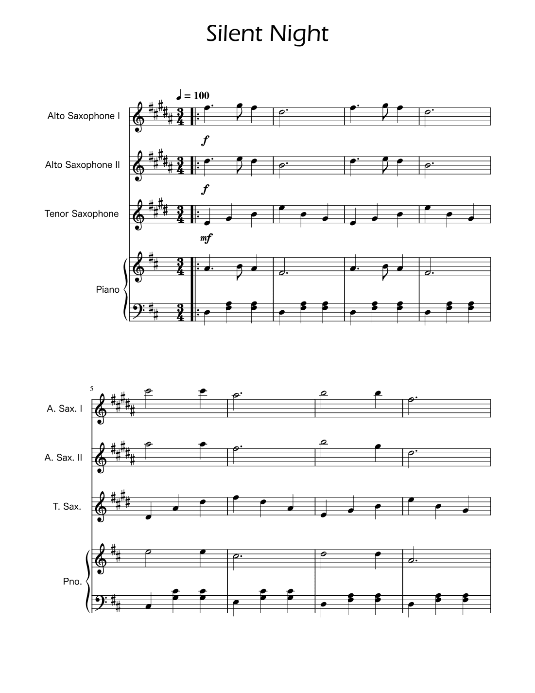 Silent Night - Sax Trio w/ Piano (arr. Ygor Nunes)