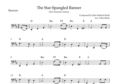 The Star Spangled Banner (USA National Anthem) for Bassoon Solo with Chords (D Major) (arr. Fabio Britto)