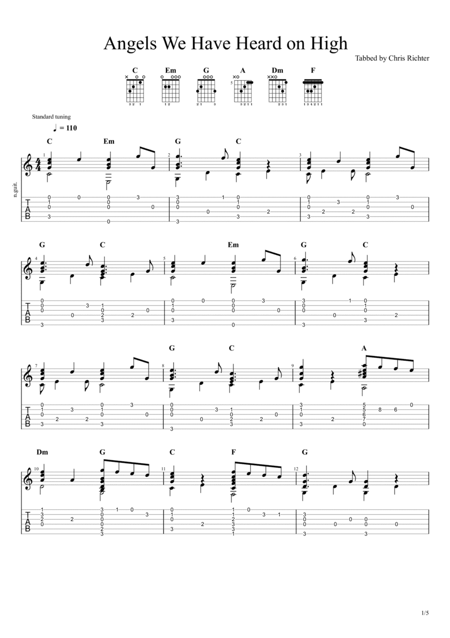 Angels We Have Heard on High (Solo Fingerstyle Guitar Tab) (arr. Chris Richter)