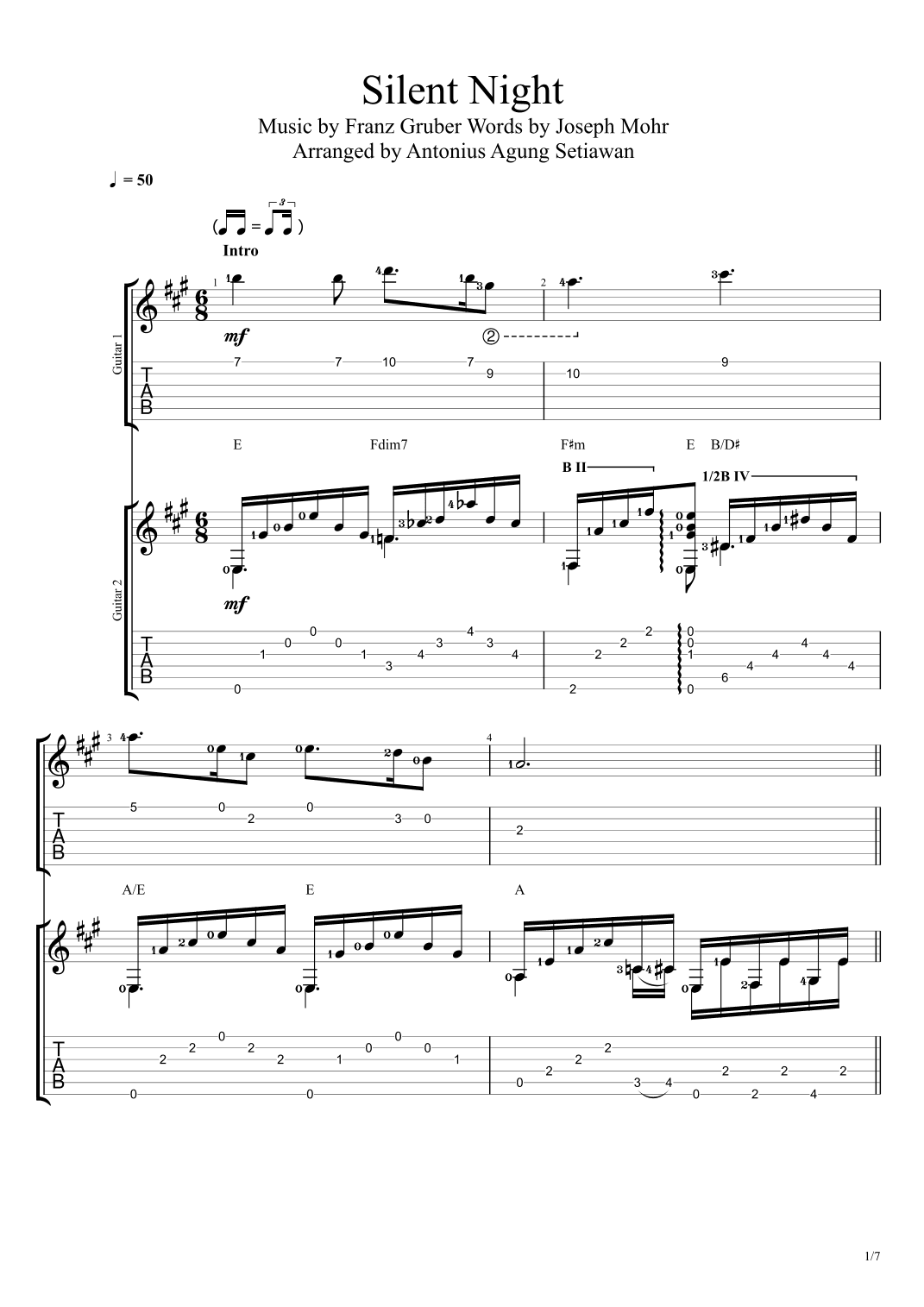 Silent Night (in A Major Scale) (arr. Antonius Agung Setiawan)