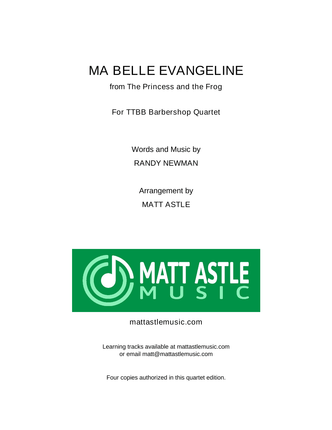 Ma Belle Evangeline (arr. Matt Astle)