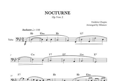 Chopin Nocturne op. 9 no. 2 | Tuba | B-flat Major | Chords | Easy beginner (arr. Milanov)