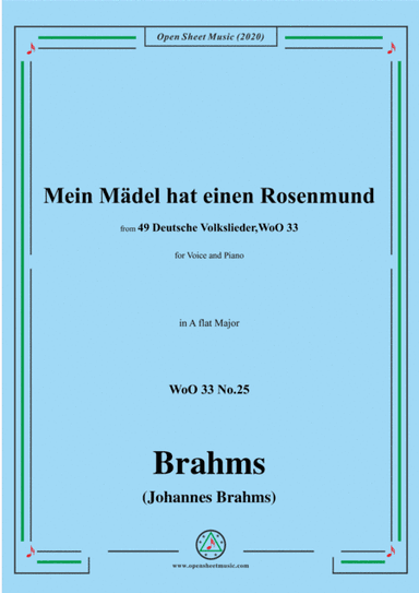 Brahms-Mein Mädel hat einen Rosenmund,WoO 33 No.25,in A flat Major,for V&Pno (arr. MSM)