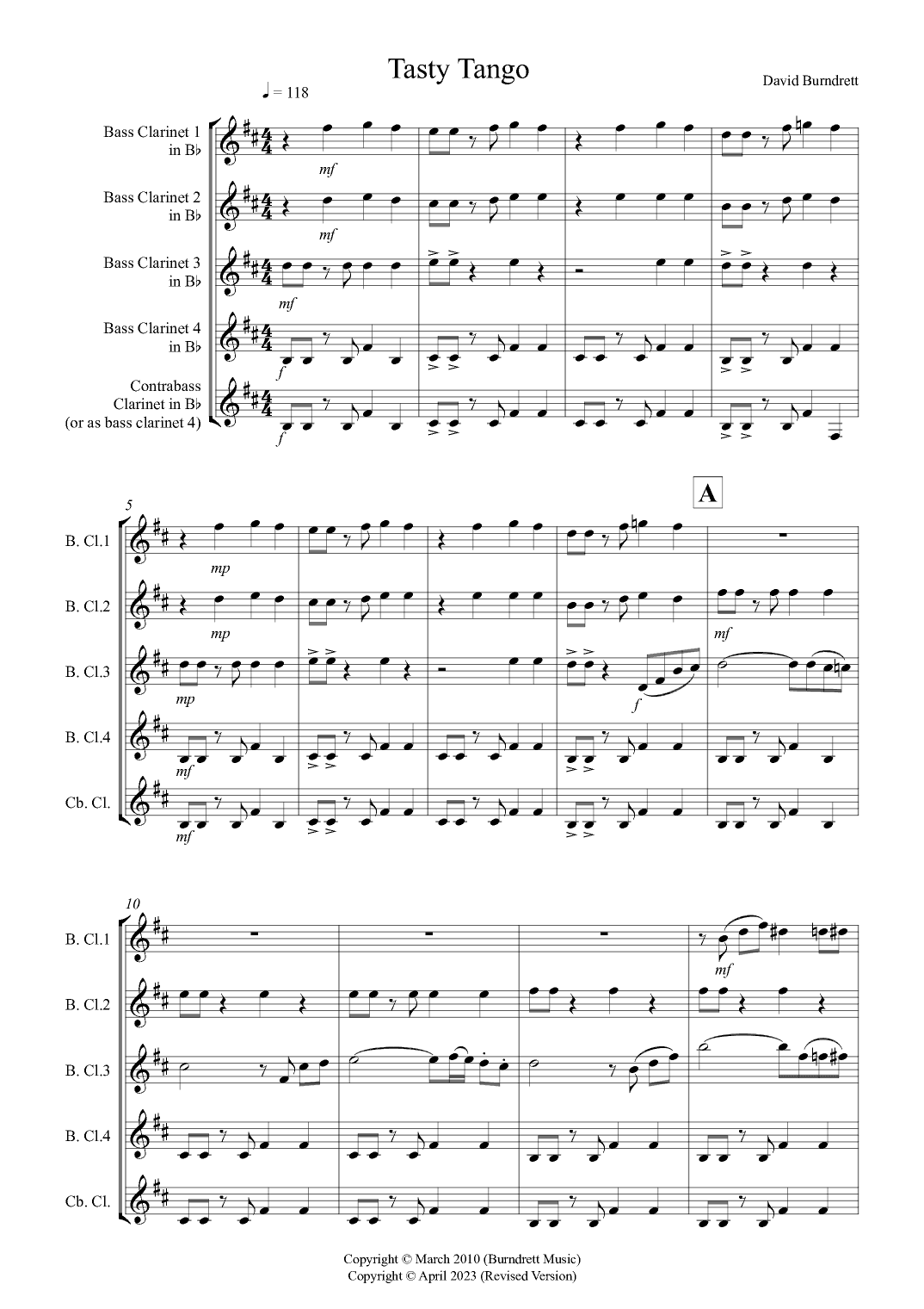 Tasty Tango for Bass Clarinet Quartet