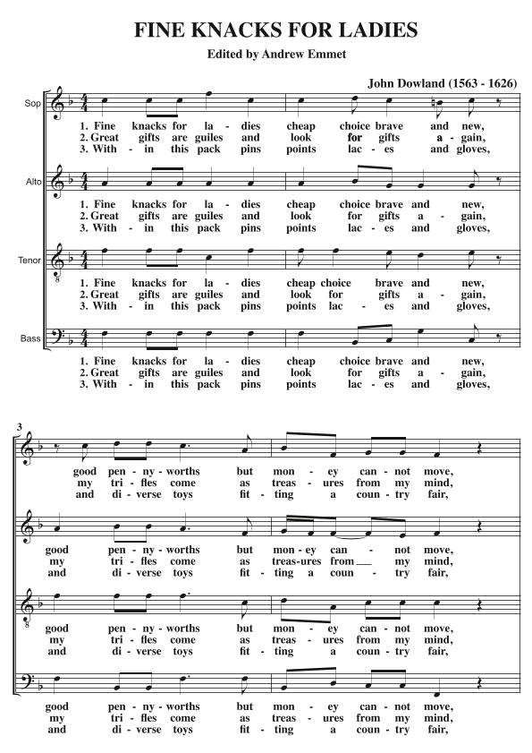 Fine Knacks For Ladies A Cappella SATB (arr. Edited by Andrew Emmet)