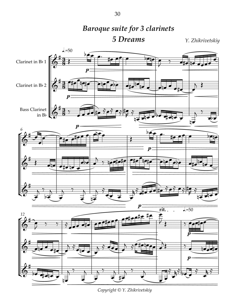 Baroque Suite for 3 clarinets. 5 Dreams