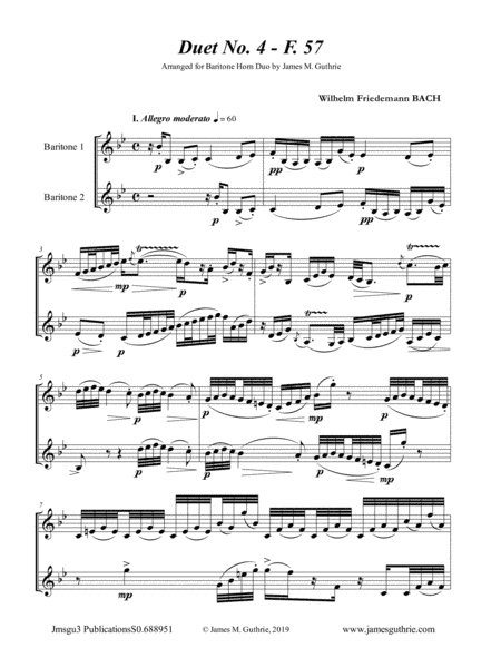 WF Bach: Duet No. 4 for Baritone Horn Duo (arr. James M. Guthrie, ASCAP)