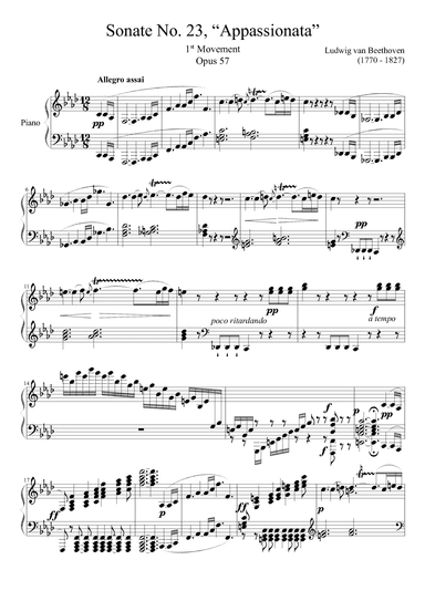 Sonate No. 23, "Appassionata" 1st Movement Opus 57 (arr. Zachary Corbett)