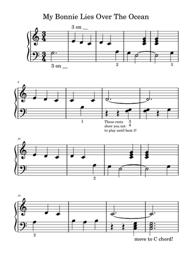 My Bonnie Lies Over The Ocean (for beginner piano student) (arr. Dennis Cheng)