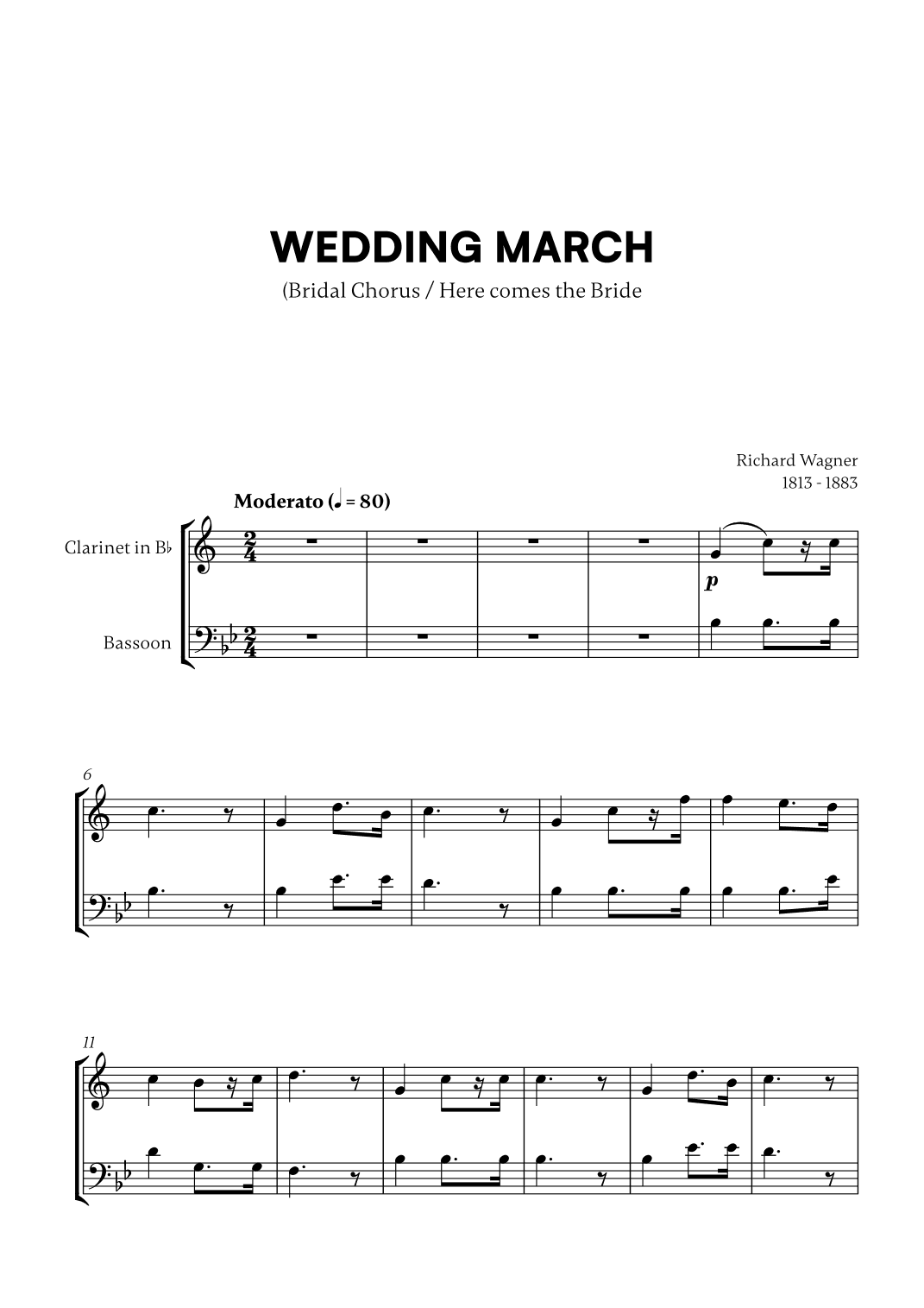 Richard Wagner - Wedding March (Here comes the Bride) (for Clarinet and Bassoon) (arr. Cadenza Editions)
