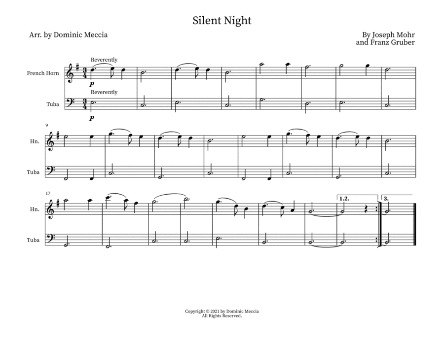Silent Night- French Horn and Tuba Duet (arr. Dominic Meccia)
