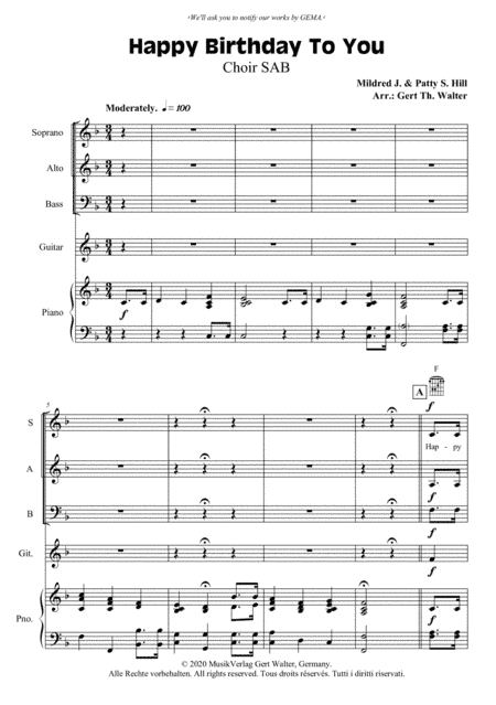 Happy Birthday To You (arr. Gert Th. Walter)