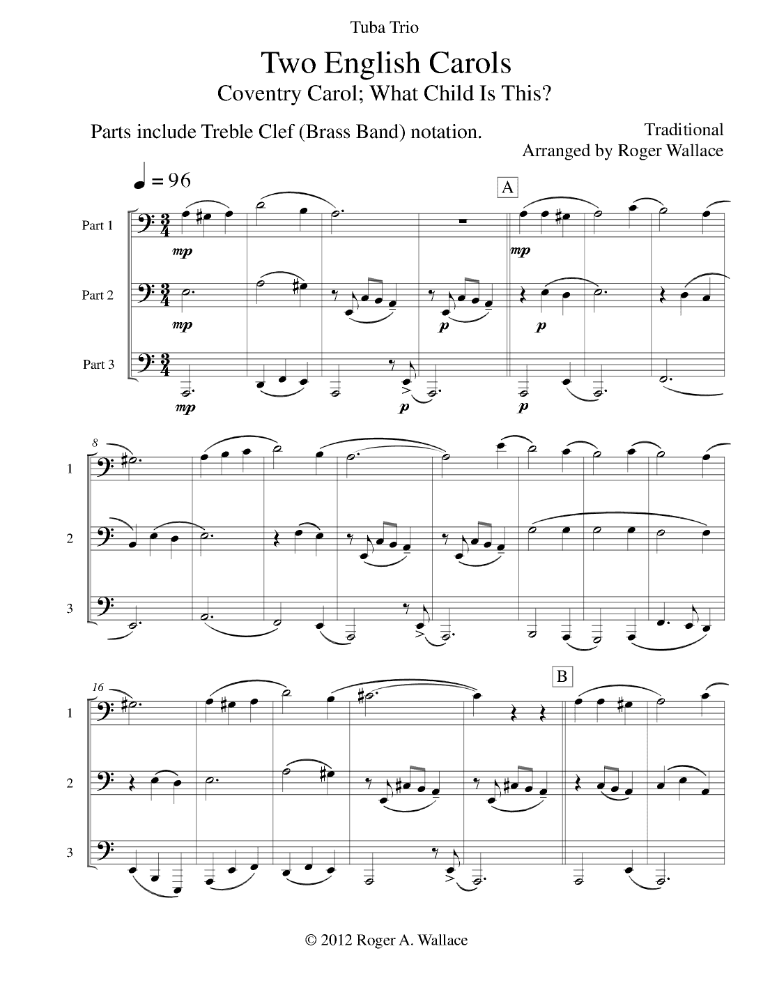 Two English Carols (Coventry Carol; What Child Is This?) - Tuba Trio (arr. Roger Wallace)