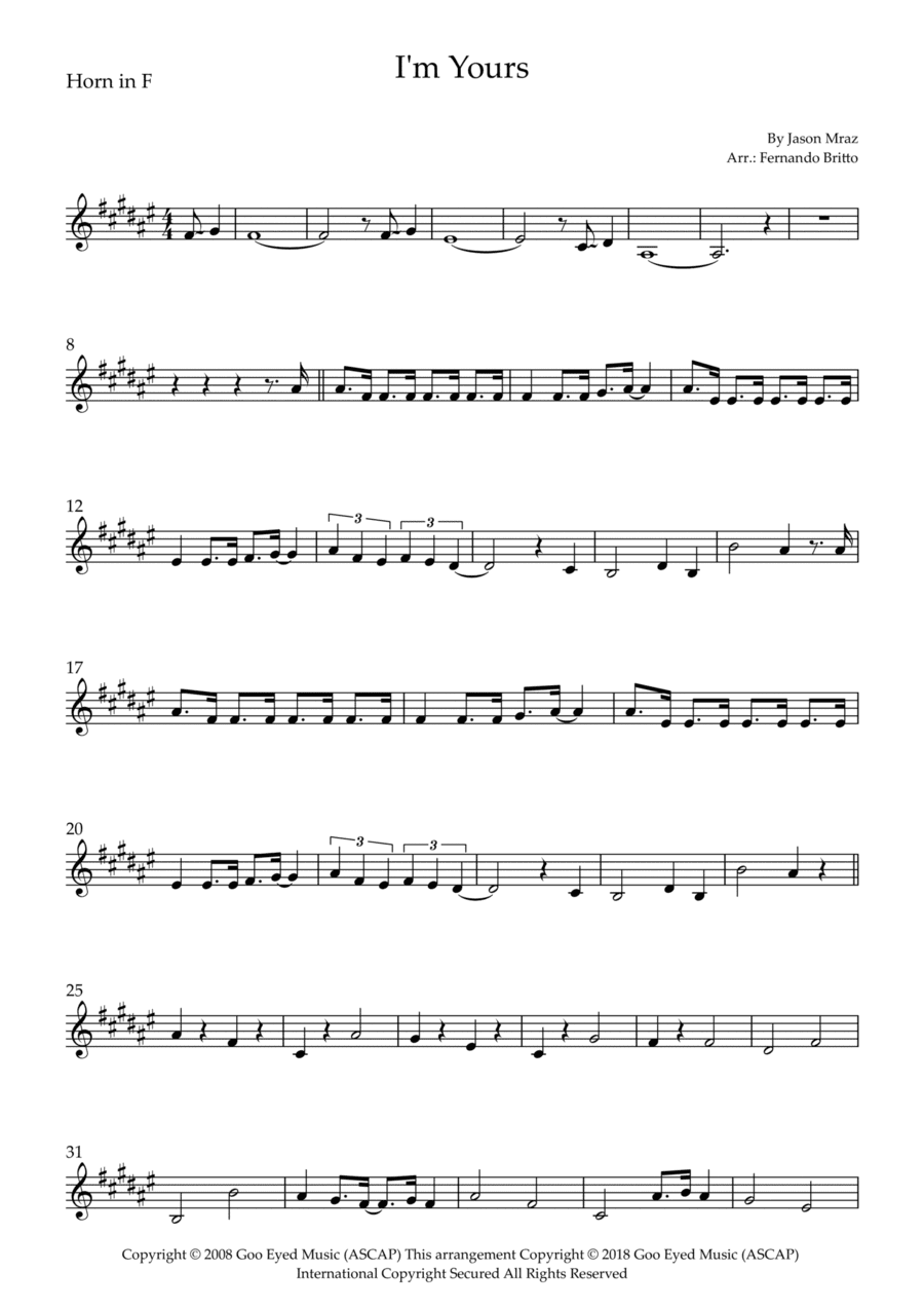 I'm Yours (arr. Fernando Britto)