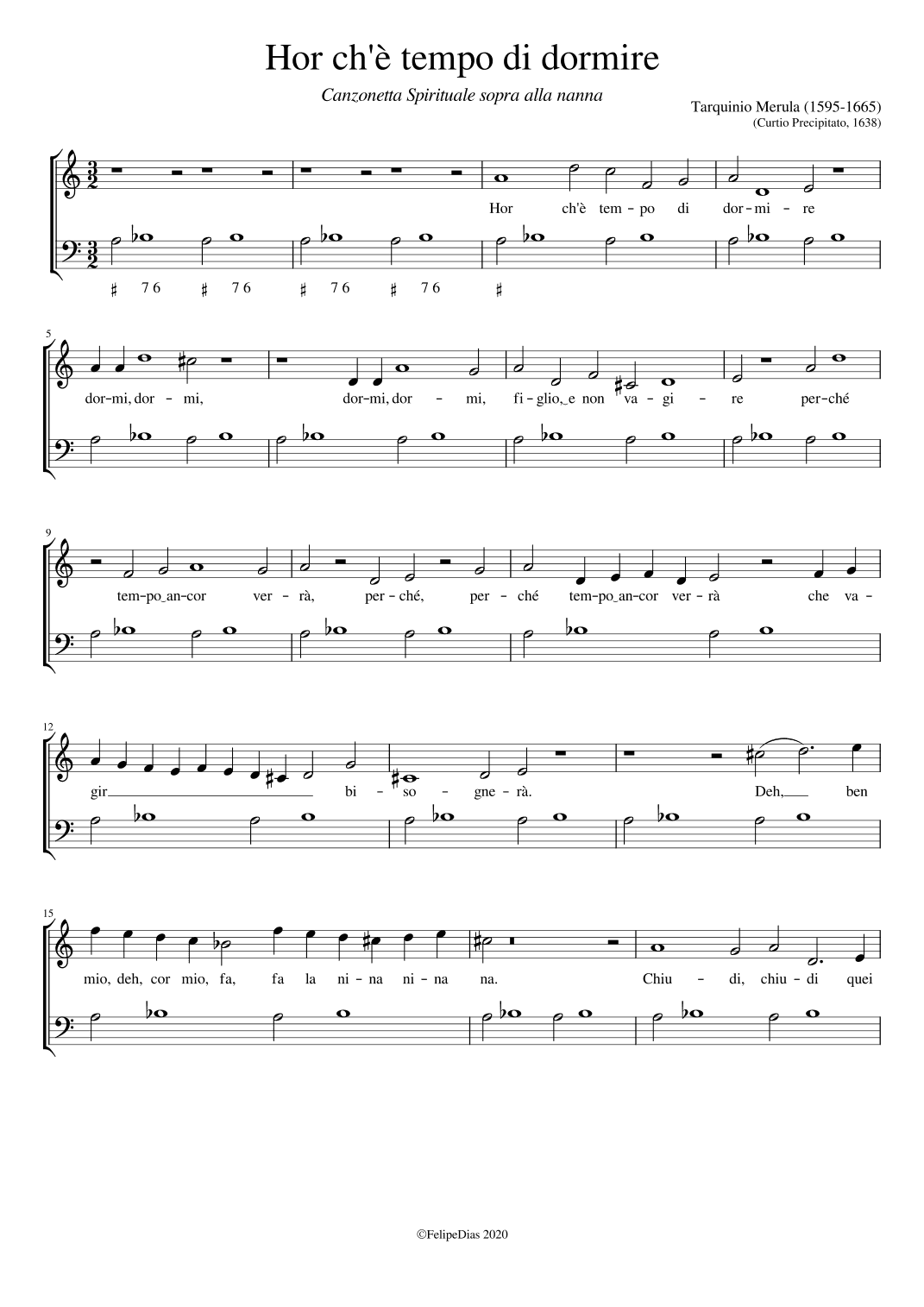 Canzonetta Spirituale sopra alla nanna: Hor ch'è tempo di dormire (arr. Early Music Scores)