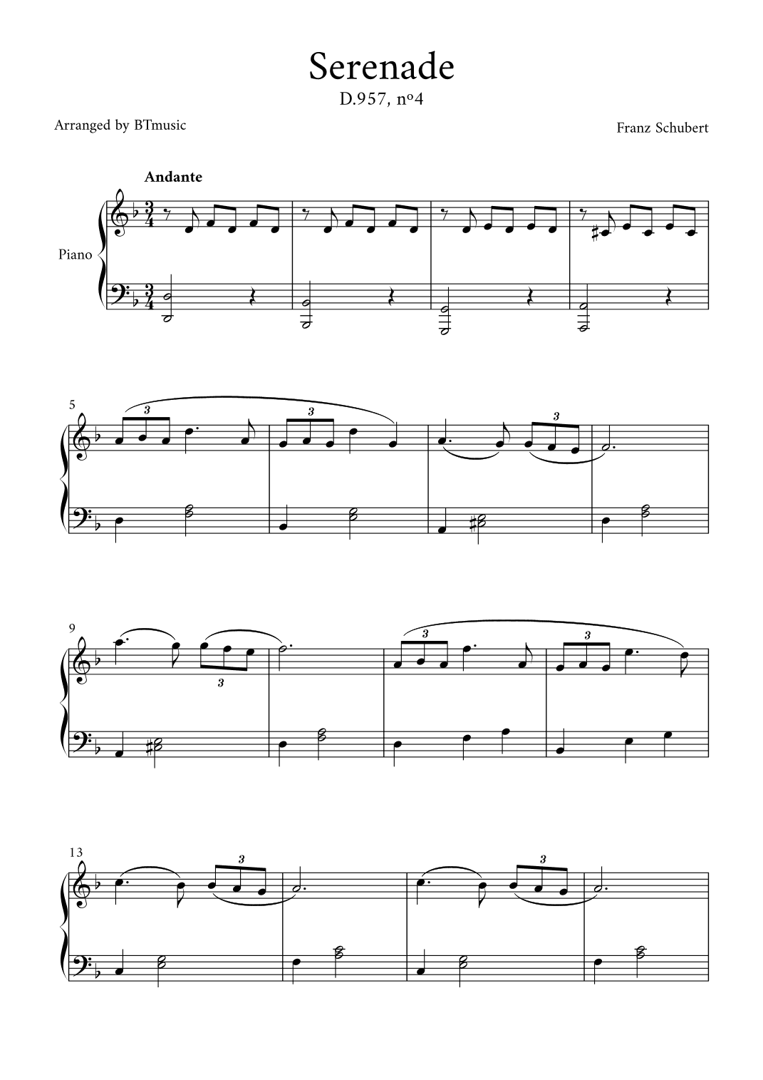 Serenade (D.957, n.4) - Schubert (arr. BTmusic)