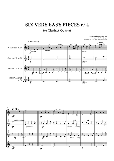 Six Very Easy Pieces nº 4 (Andantino) - Clarinet Quartet (arr. Henrique Oliveira)