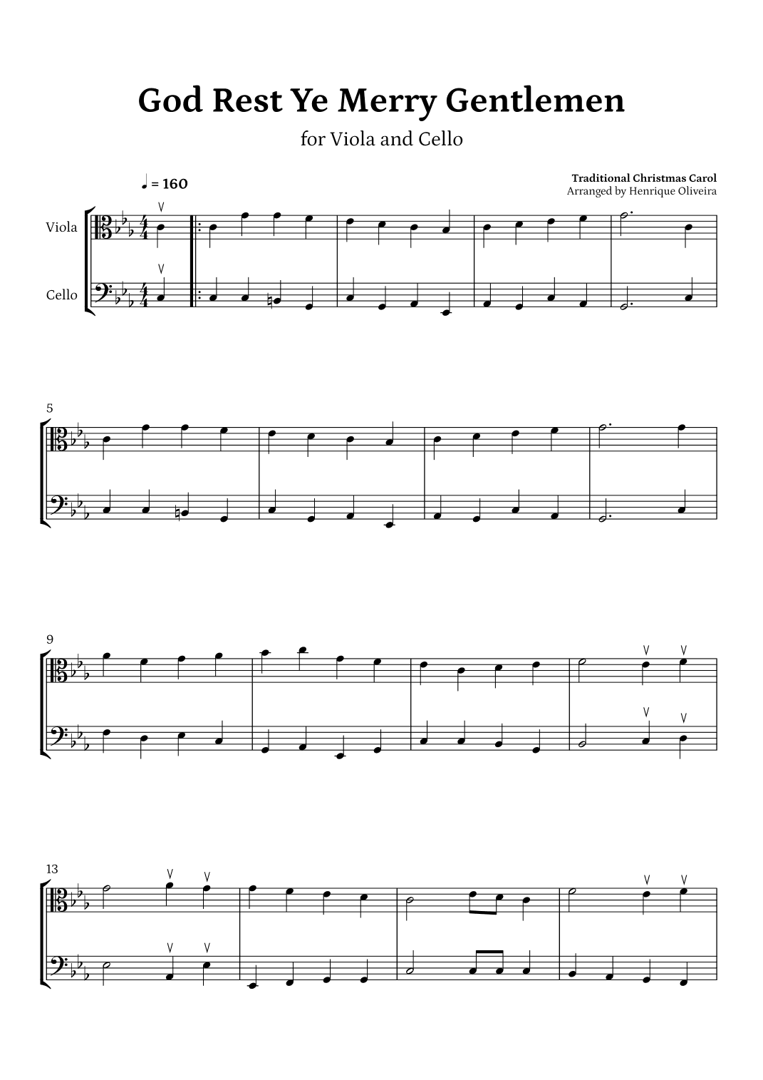 God Rest Ye Merry Gentlemen (Viola and Cello) - Beginner Level (arr. Henrique Oliveira)