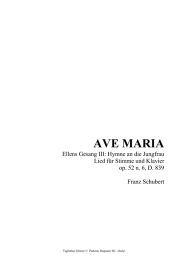 AVE MARIA - Schubert - Ellens Gesang III: Hymne an die Jungfrau - Lied f