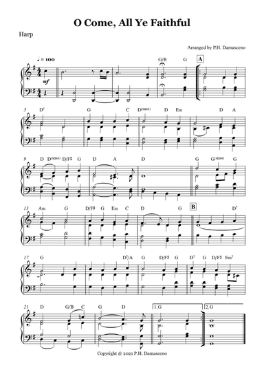 O Come, All Ye Faithful - Harp Solo with Chords (arr. P.H. Damasceno)
