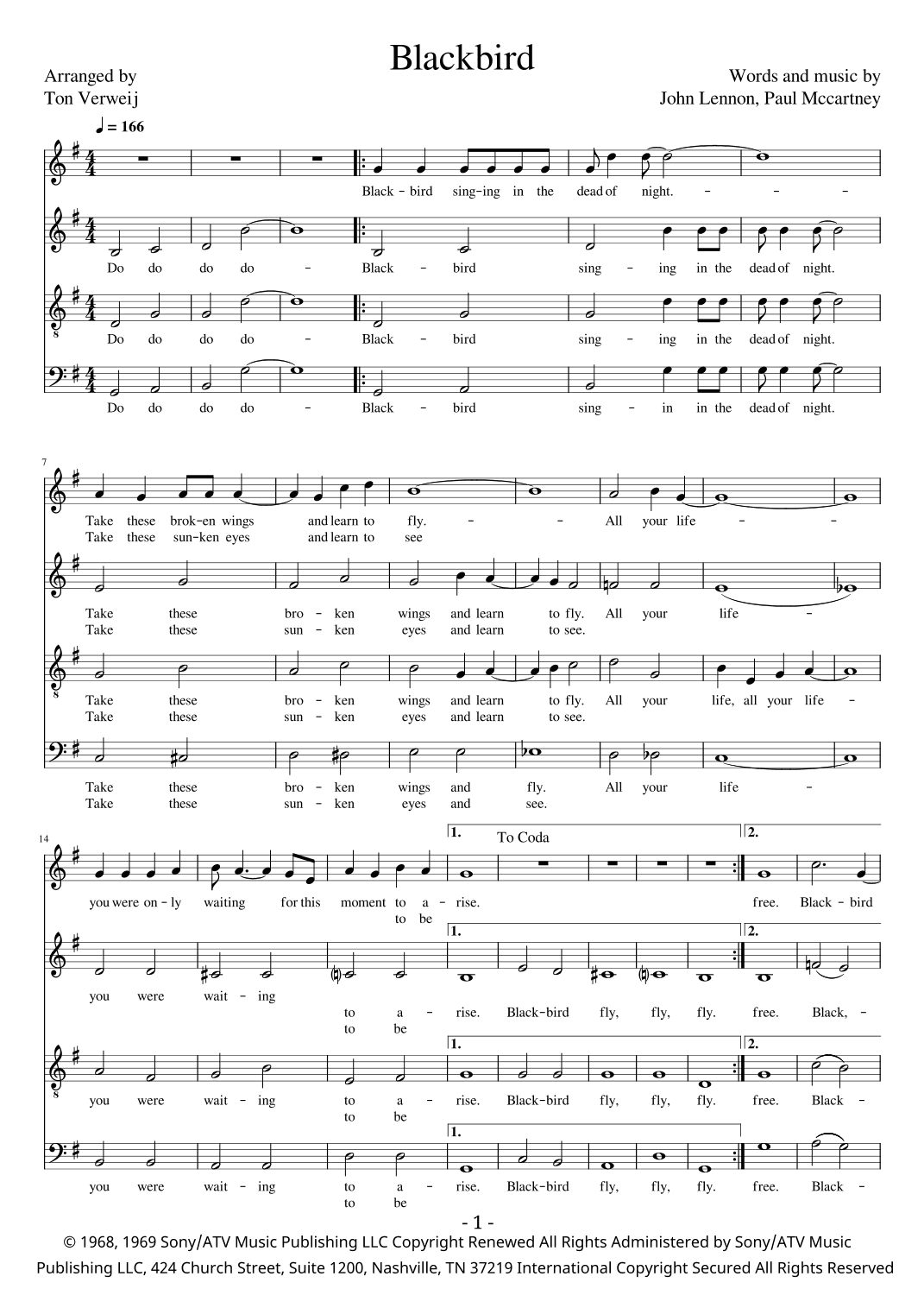 Blackbird (arr. Ton Verweij)