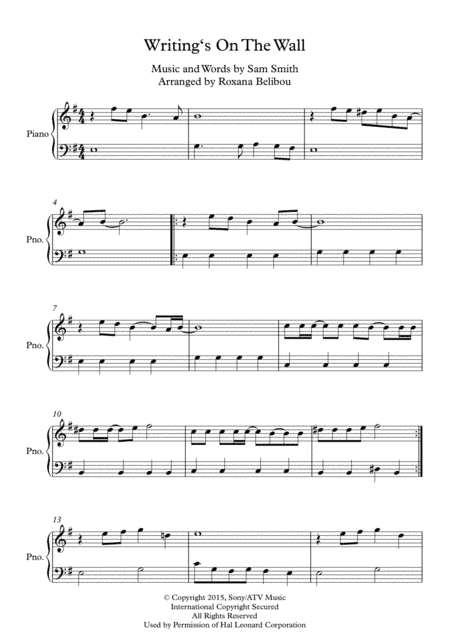 Writing's On The Wall from the film SPECTRE (arr. Roxana Belibou)