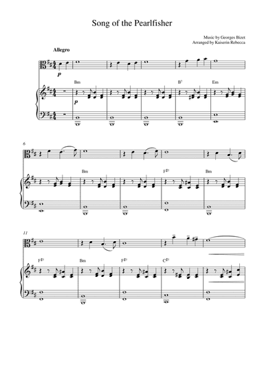 Song of the Pearlfisher (for viola solo and piano accompaniment) (arr. Kaiserin Rebecca)