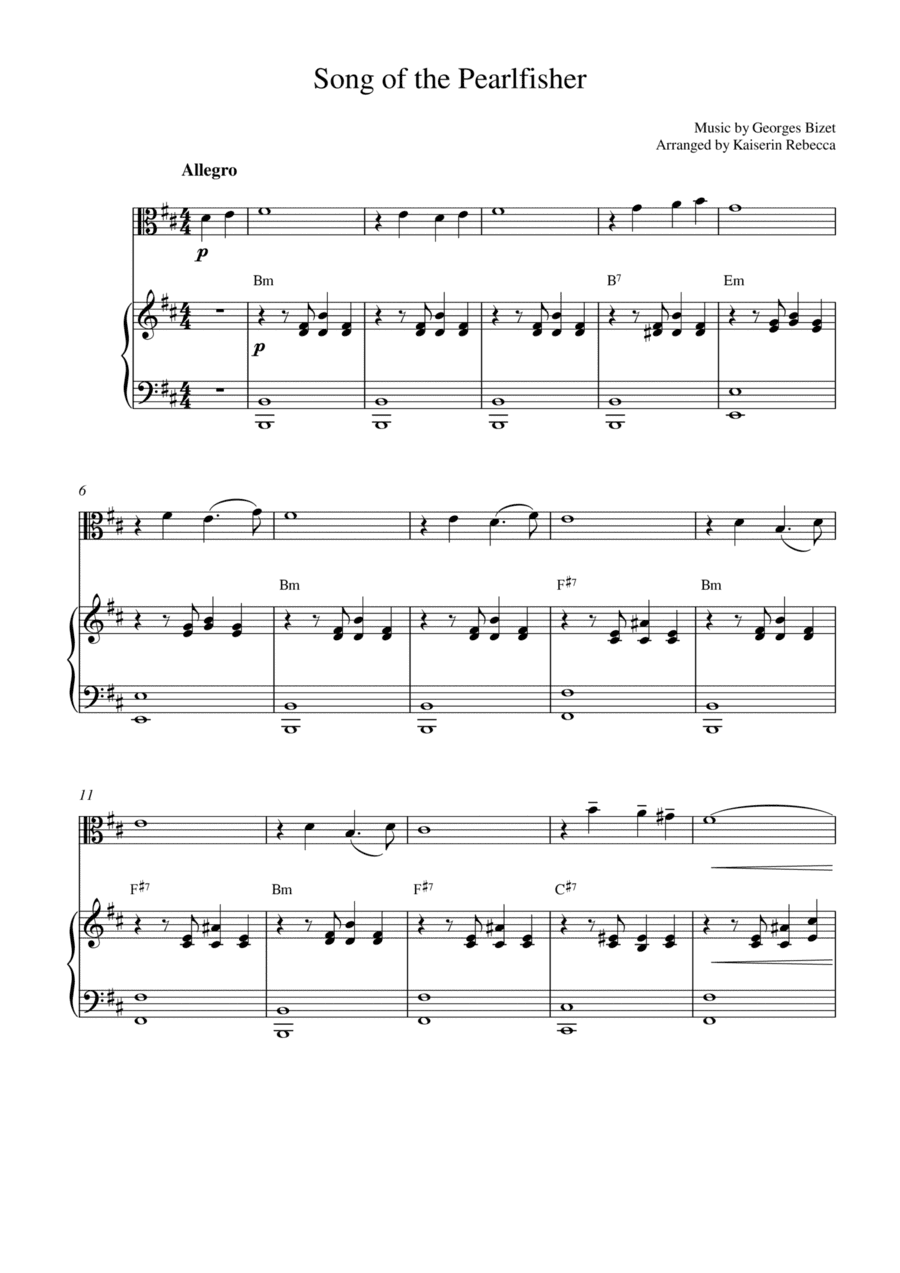 Song of the Pearlfisher (for viola solo and piano accompaniment) (arr. Kaiserin Rebecca)