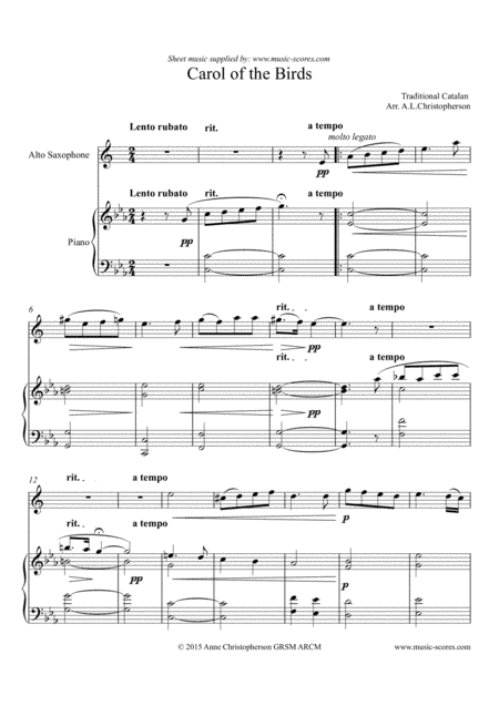 Carol of the Birds - Alto Sax and Piano (arr. Anne L Christopherson GRSM ARCM)