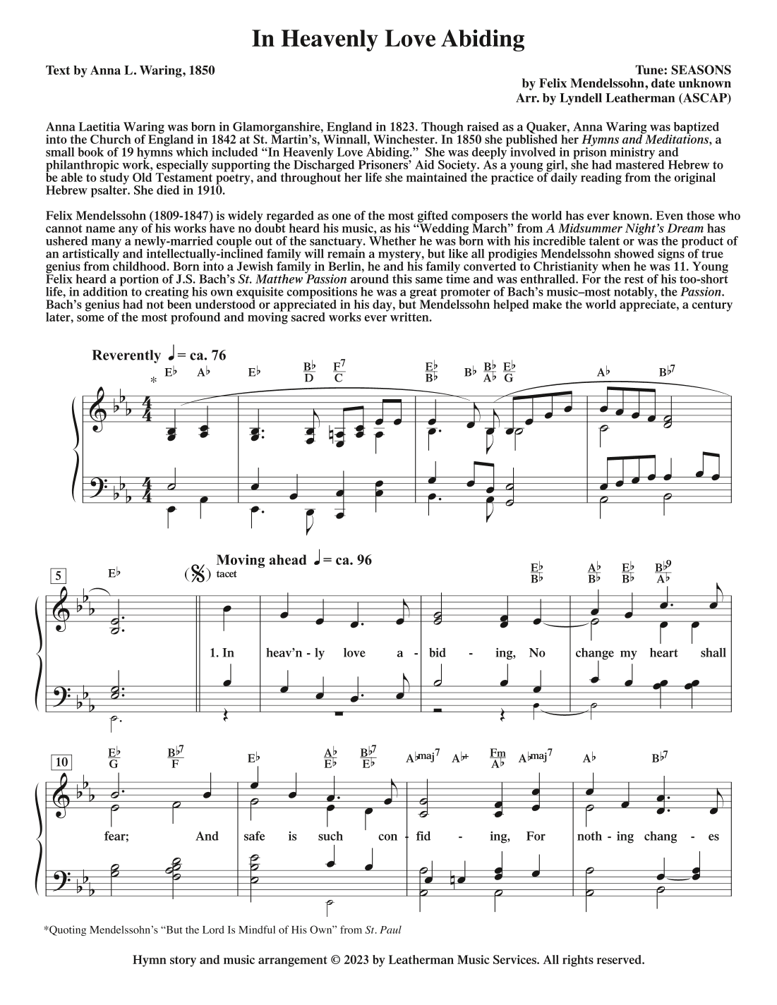 In Heavenly Love Abiding (arr. Lyndell Leatherman)
