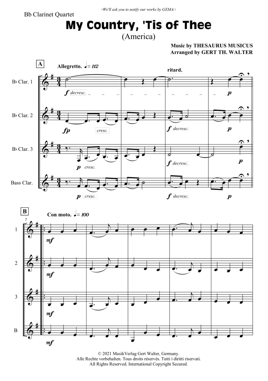 My Country, 'Tis Of Thee (America) (arr. Gert Th. Walter)