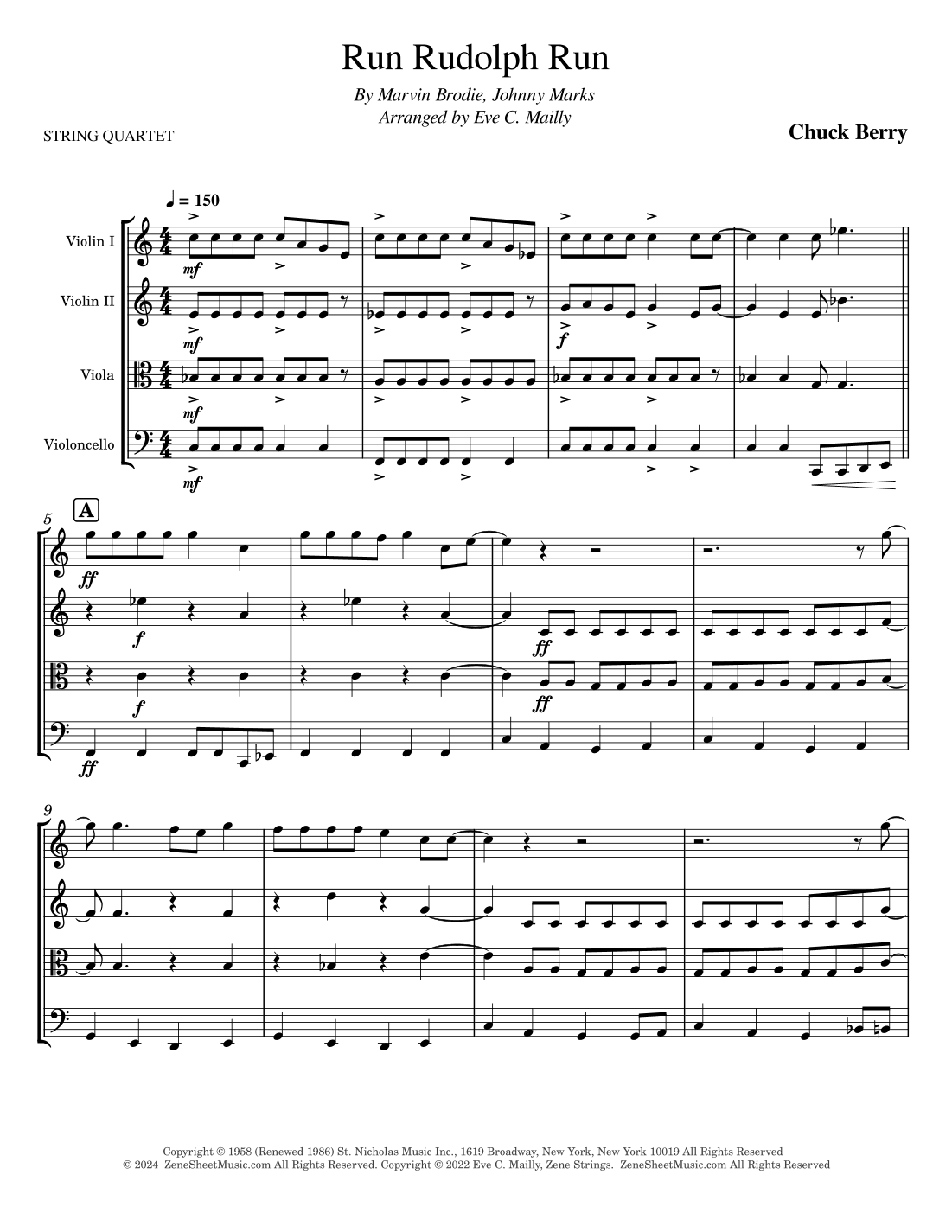 Run Rudolph Run (arr. Eve C. Mailly - Zene Strings)