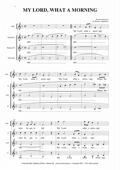 MY LORD, WHAT A MORNING - Arr. for SATB Choir (arr. R. Tagliabue)