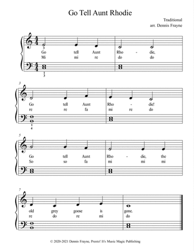 Go Tell Aunt Rhodie (Go Tell Aunt Rhody) (standard notation) (arr. Presto! It's Music Magic Publishing)