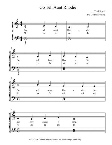 Go Tell Aunt Rhodie (Go Tell Aunt Rhody) (standard notation) (arr. Presto! It's Music Magic Publishing)