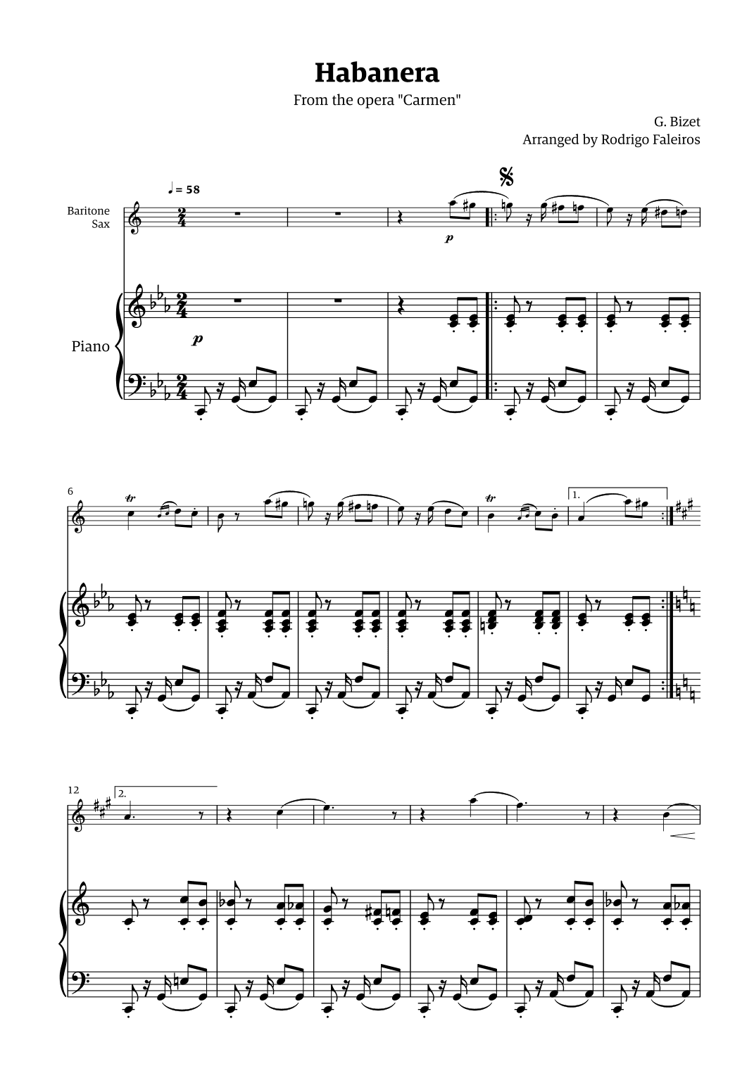 Habanera (for solo baritone sax w/ piano accompaniment) (arr. Rodrigo Faleiros)