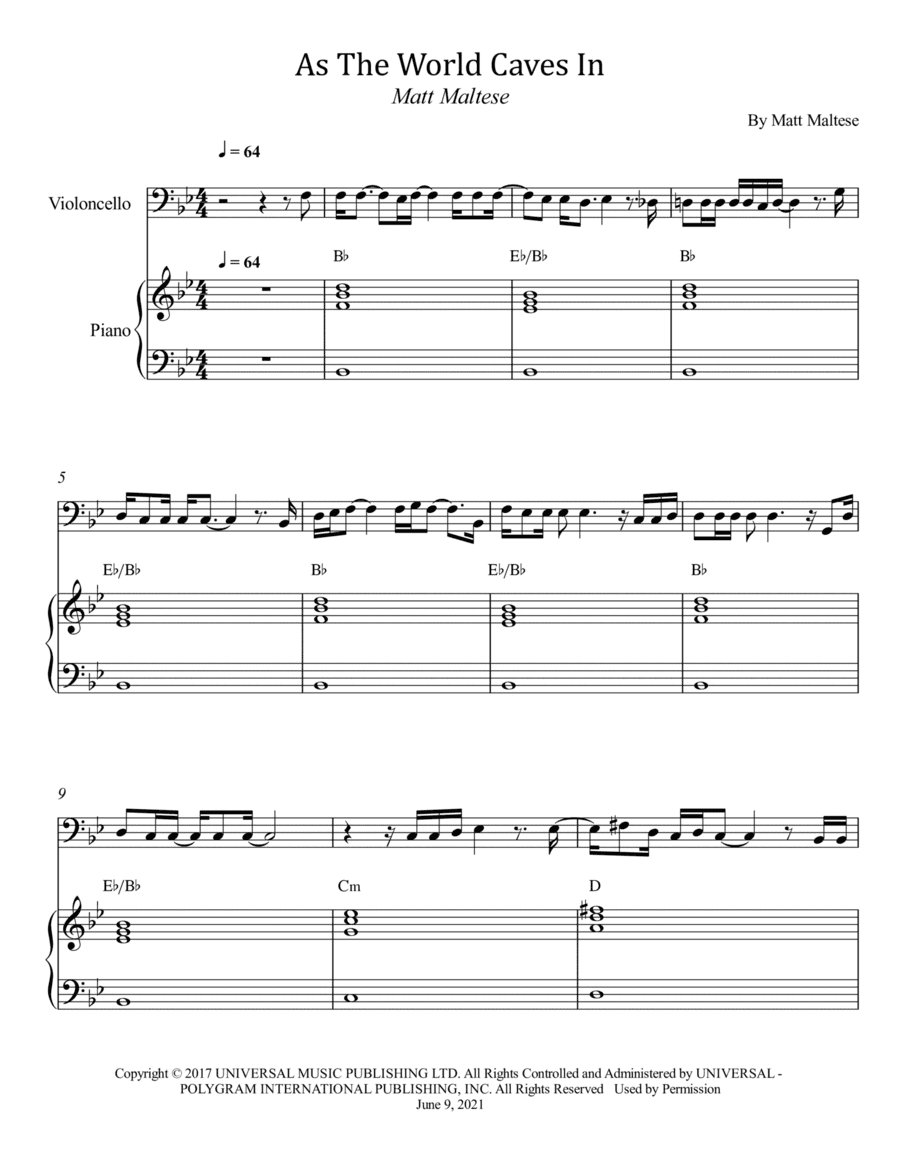 As The World Caves In (arr. Wesley S. SIlva)