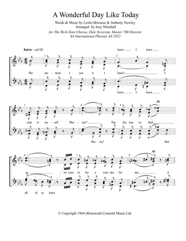A Wonderful Day Like Today (arr. Joey Minshall)