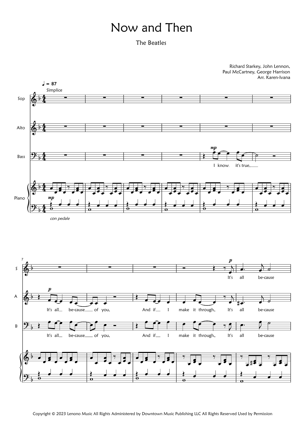 Now And Then (arr. Karen Ivana)