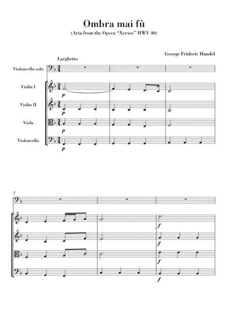 Ombra mai fu (for Violoncello and String Quartet) (arr. Ahiva Editions)