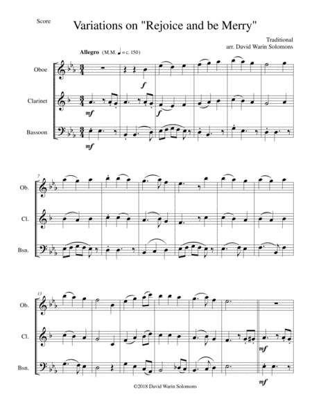 Variations on Rejoice and Be Merry (The Gallery Carol) for reed trio (oboe, clarinet, bassoon) (arr. David Warin Solomons)