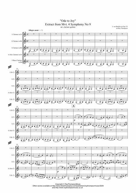 Beethoven: Symphony No.9 (Choral) Op.125 (Extract from Mvt.IV) "Ode to Joy" - clarinet quintet (arr. Ray Thompson)