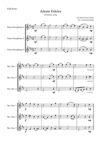 Adeste Fideles (Christmas Song) for Tenor Saxophone Trio (arr. Fernando Britto)