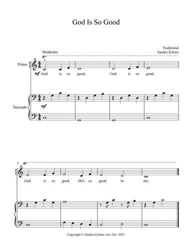 God Is So Good (beginning solo with optional elementary duet) (arr. Sandra Zylstra)
