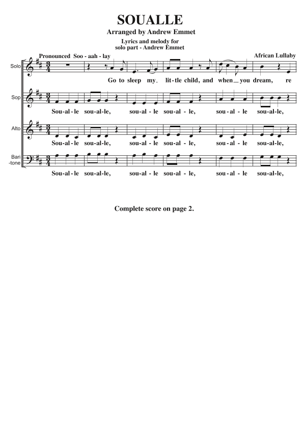 Soualle A Cappella SAB (arr. Andrew Emmet)