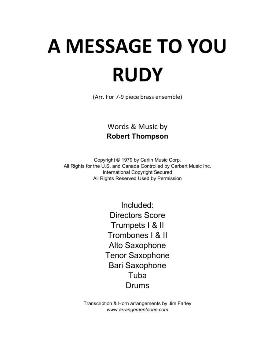 A Message To You Rudy (arr. Jim Farley www.arrangementsone.com)