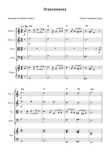 Greensleeves - String Quartet and Piano accompaniment (arr. Marival Moreira)