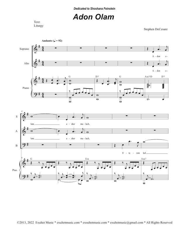 Adon Olam (Vocal Trio - (SAB)