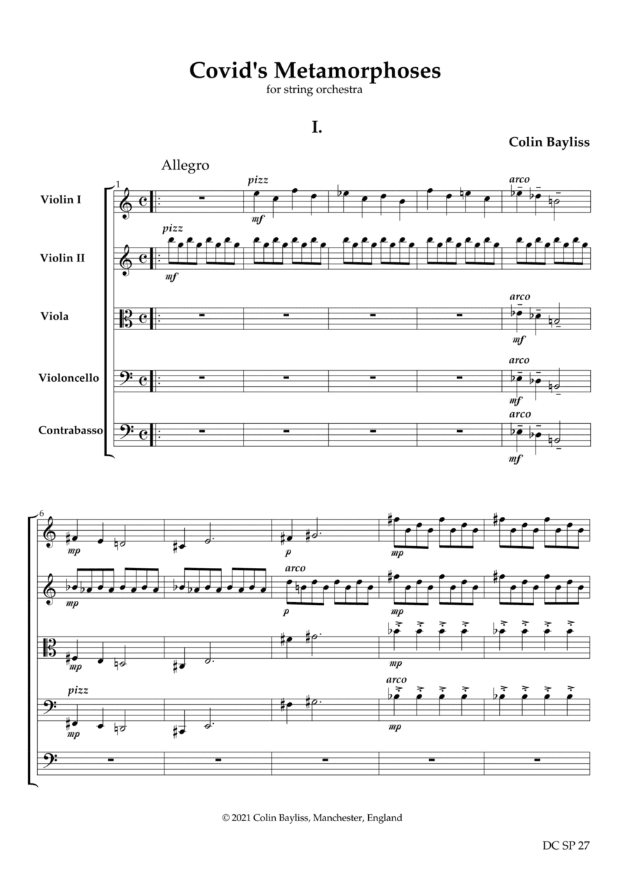 Covid’s Metamorphoses (B183) for string orchestra and optional harpsichord continuo
