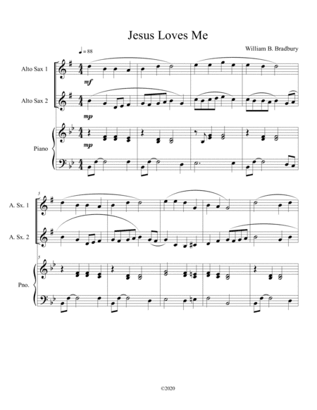 Jesus Loves Me (alto sax duet) with optional piano accompaniment (arr. B. C. Dockery)